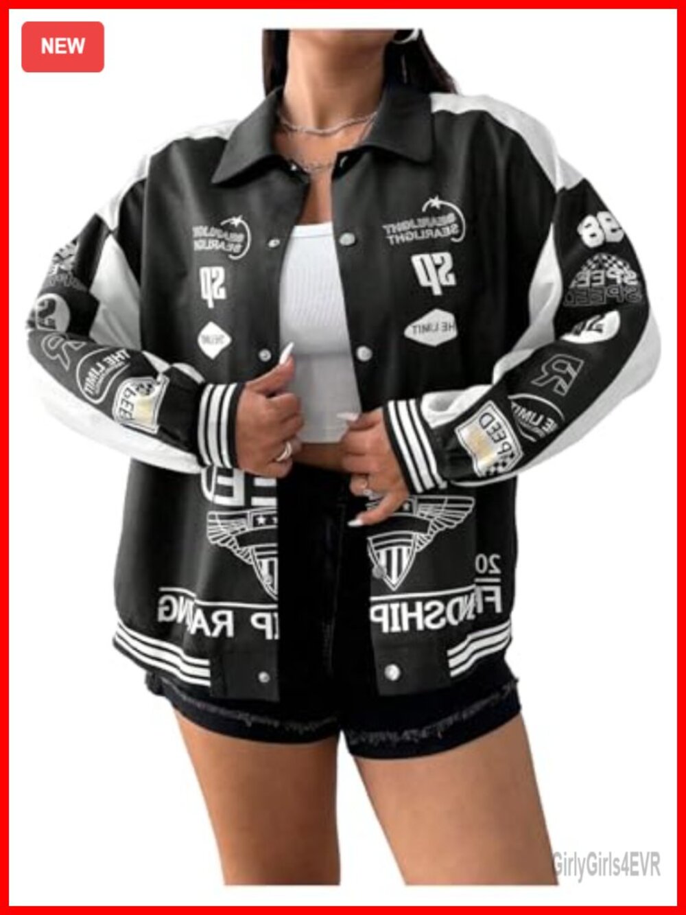 Plus Size Motorcycle Racing Jacket Button Down Varsity Streetwear